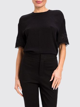 Twinset Short-Sleeved Viscose Top with Embroidered Lace Inserts by
