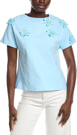 Gracia Flower Applique Solid Color T-Shirt