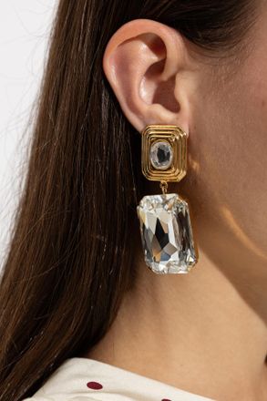 Alessandra Rich Clip-on Earrings With Crystals, Womens, Gold