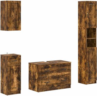 vidaXL Juego De Armarios De Ba&ntilde;o De 4 Piezas Utrecht Roble Ahumado Vidaxl