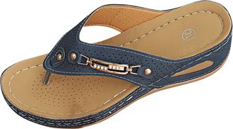 Generic 2026 Womens Summer Fashion Solid Color Hollowed Out Drill Clip Toe Slippers Casual Comfort Lightweight Non Slip Shoes (Navy, 6.5)