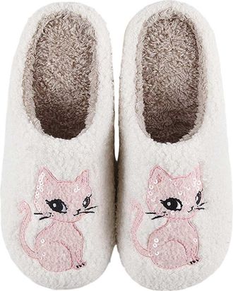 Generic Slippers Women Womens Footwear For Winter Cute Cartoon Design Thick Warm Fleece Clogs For Couples Indoor Shoes Perfect For Home Relaxation Pink Cat De