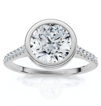 Pompeii3 Certified 1 1/2ct Diamond Bezel With Accent Engagement Ring 14k Gold Lab Grown