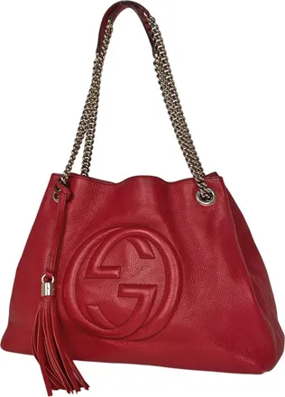 Gucci Soho Red Color Leather Tote Bag (Pre-Owned)