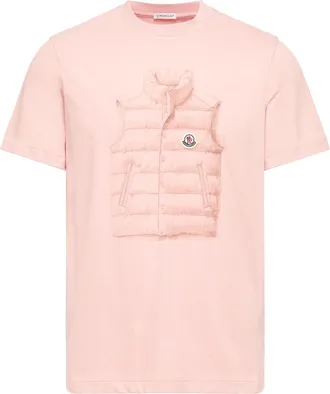 Moncler Moncler Down Jacket Print Cotton T-shirt, Men, Pink, Size: 3xl