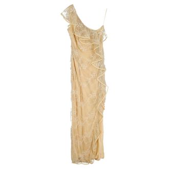 Valentino Valentino maxi-jurk met kanten ruches in geel polyester