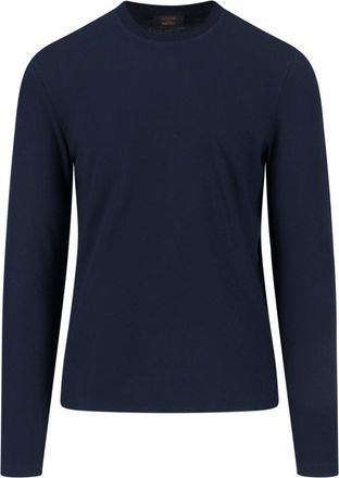 Zanone Navy Cotton Long-Sleeved Crewneck Tee