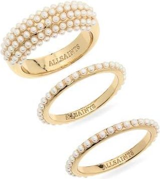 AllSaints Set of 3 Faux Pearl Assorted Rings in Gold at Nordstrom Rack, Size Medium