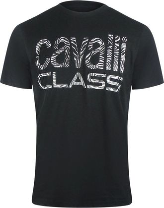 Roberto Cavalli Mens Cavalli Class Bold Zebra Print Logo Black T-Shirt - Size: 38