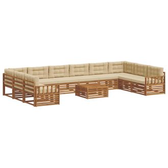 vidaXL Juegos De Sof&aacute;s 11 Uds. Natural Y Beige Madera De Acacia S&oacute;lida Vidaxl