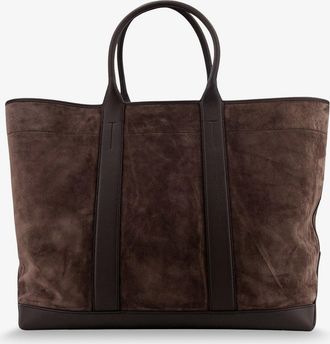 Tom Ford Mens Tote Bag Suede Brown Leather