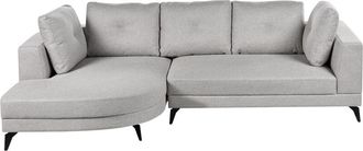 Beliani Sof&aacute; Moderno Esquinero Derecho Tapizado De Lino Sint&eacute;tico Repelente Al Agua Patas De Hierro Negras Con Cojines Gris Marum