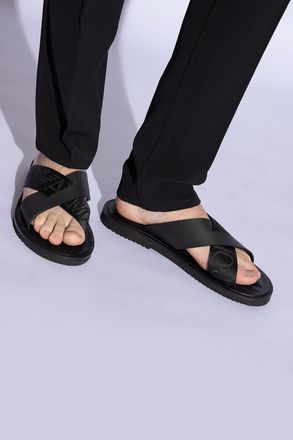 Emporio Armani Slides With Logo, Mens, Black