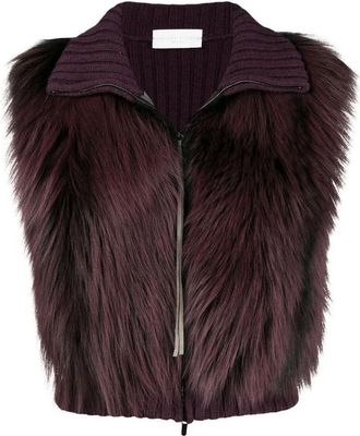 Fabiana Filippi Rood Gebreid Vest Jas met Vossenbont - Dames - Bodywarmers - Rood - L - Wol - Jassen
