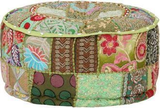 vidaXL vidaXL Pouf Patchwork Rotondo Fatto a Mano in Cotone 40x20 cm Verde