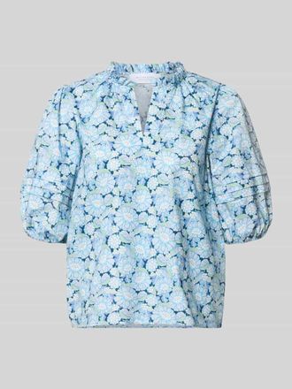 Rich & Royal Bluse mit Serafino-Kragen und Ballon&auml;rmeln in Marine, Gr&ouml;&szlig;e 34