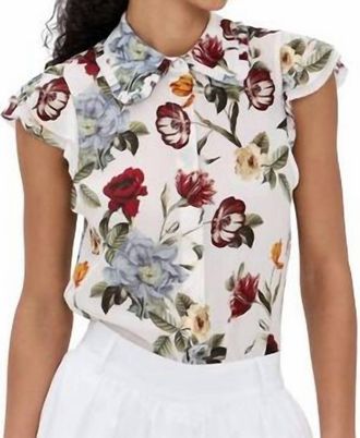 Alice & Olivia Martell Flutter Sleeve Blouse In Ivory