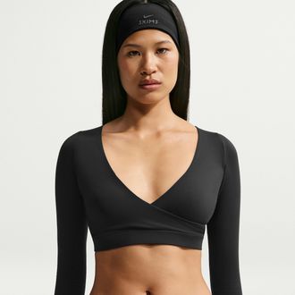 Nike Womens SKIMS Matte Long-Sleeve Wrap Top in Black | IV6730-054
