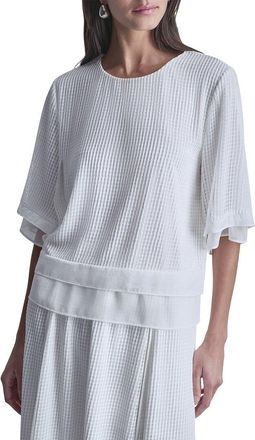DKNY Dkny 3/4 Drop-Shoulder Layered Windowpane Top