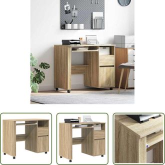 vidaXL Scrivania per ufficio - Scrivania con Ruote con cassetto Rovere Sonoma 91 x 50 x 77 cm