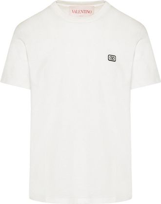 Valentino Mens Small VLOGO Patch Embroidered T-Shirt in White Cotton - Size X-Large