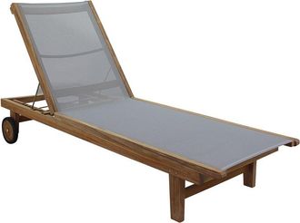 Courtyard Casual Deck Side Natural Teak Outdoor Sling Chaise Lounge Chair