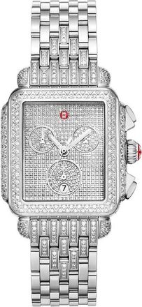 Michele Deco Jubilee Limited Edition Diamond Pav&eacute; Chronograph Bracelet Watch, 33mm x 35mm in Silver at Nordstrom