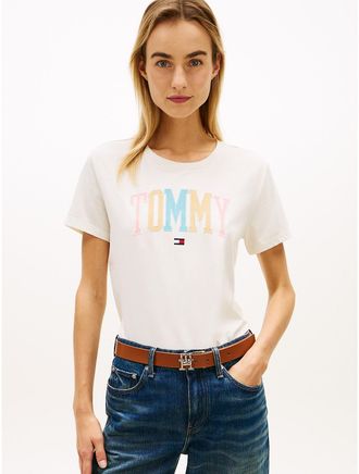 Tommy Hilfiger Womens Multicolor Varsity Tommy Logo T-Shirt - White - XXL