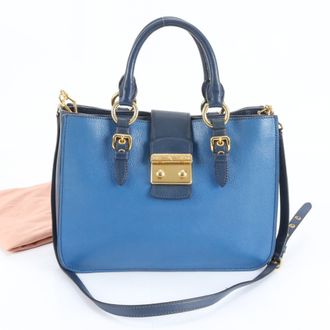 Miu Miu Blue Leather Handbag Shoulder Bag Tote Bag (Pre-Owned)