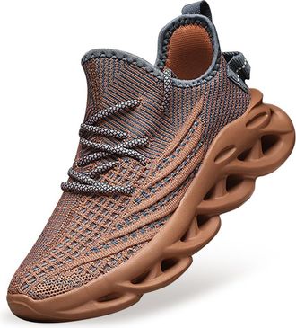 Generic Qynthra Mens and Womens Trendy Knit Mesh Sneakers Thick Wave Sole Design Breathable Casual Dad Shoes for Street Style & Sports,Brown,6.5 UK