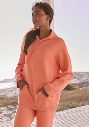 Elbsand Kapuzenpullover ELBSAND, Damen, Gr. 36/38, orange (aprikose), Feinstrick, Obermaterial: 50% Viskose, 28% Polyester, 22% Nylon, meliert, unifarben, beq