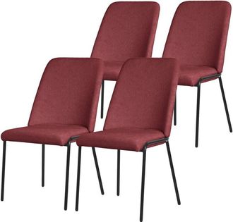 ML Design Ml-design Juego De 4x Sillas De Comedor Rojas De Poli&eacute;ster Tapizado Con Patas De Metal Asiento Acolchado Con Respaldo Dise&ntilde;o Atemporal Mueble Ergon&oacute;mi