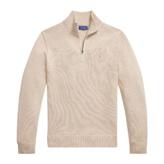 Ralph Lauren Turtlenecks, male, Beige, S, Cotton Quarter-Zip Mockneck Jumper