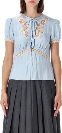 Self Portrait Blue Lace Trim Blouse