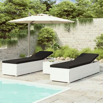vidaXL Vidaxl - Tumbonas De Jard&iacute;n Y Mesita 3 Piezas Rat&aacute;n Sint&eacute;tico Blanco