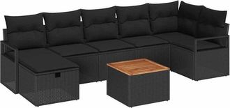 vidaXL Garden Sofa Set with Cushion 8 pcs Black Poly rattan vidaXL