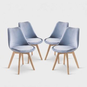 Oresteluchetta Set 4 sedie in velluto stile scandinavo da soggiorno cucina Smart Soft - Azzurro