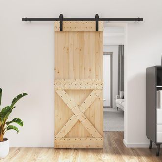 Berkfield Home Sliding Door with Hardware Set 80x210 cm Solid Wood Pine in Brown