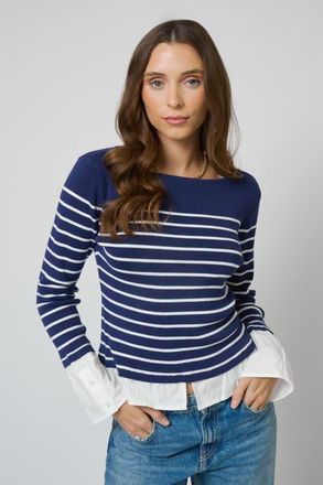 Central Park West Kendall Nautical Stripe Boatneck Twofer in Navy Stripe at Nordstrom, Size X-Small