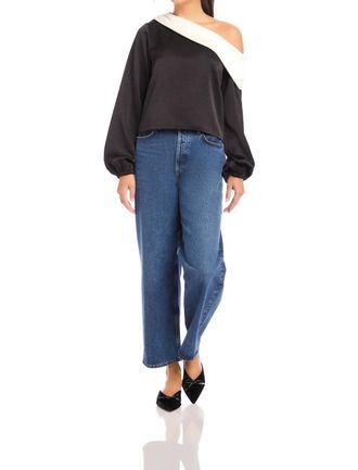 Fifteen Twenty Marisa One Shoulder Top In Black/cream