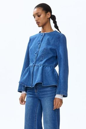 H&M Collarless Peplum Jacket in Denim Blue at Nordstrom, Size Xx-Large