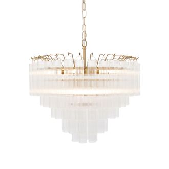 Endon Lighting Lampadario Toulouse Glamour Ottone Satinato Vetro Rigato 12xg9