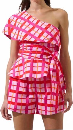 Sugarlips Checker One Shoulder Top In Darvy