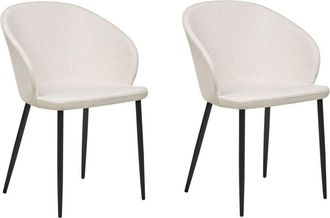 Beliani Set di 2 Sedie da pranzo retrò vintage imbottita in tessuto poliestere con braccioli Beige chiaro Mason