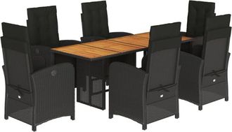vidaXL Set De Comedor De Jard&iacute;n 7 Pzas Y Cojines Rat&aacute;n Sint&eacute;tico Negro Vidaxl