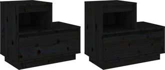 vidaXL Bedside Cabinets 2 pcs Black 60x34x51 cm Solid Wood Pine Vidaxl