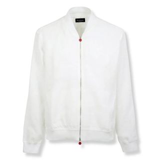 Kiton Bomber Jackets, male, White, Size: S Linen Bomber Jacket