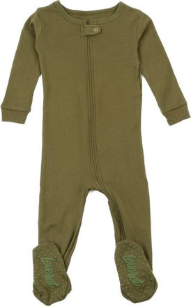 Leveret Footed Solid Cotton Matching Family Pajamas in Olive at Nordstrom, Size 18-24M