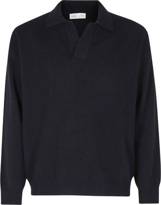 Roberto Collina Gebreide trui met polokraag - Heren - Ronde hals truien - Blauw - XL - Wol - Truien & Vesten