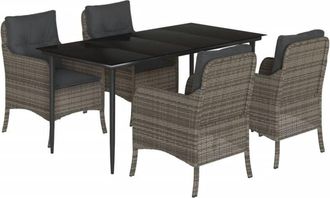 vidaXL 5 Piece Garden Dining Set with Cushions Grey Poly Rattan vidaXL